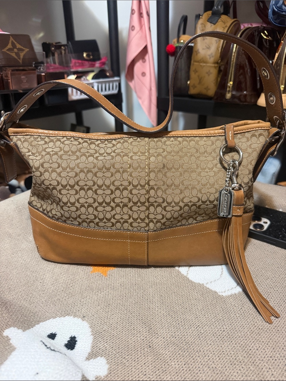 Coach Brown Logo Canvas Shoulder Hobo plus wristlet